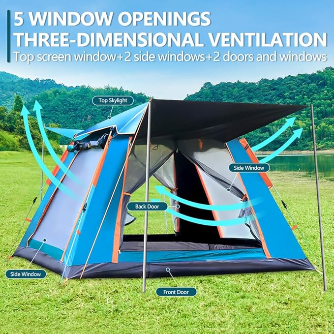 Camping Tent 2/3/4 Person Waterproof &amp Windproof Tents with Rain Fly and Carrying Bag Easy Setup Instant Family Travel Tent for Backpacking Hiking Camping