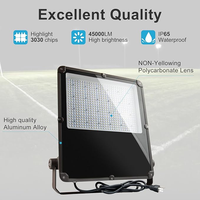 Lightdot 300W Outdoor Flood Lights AC100-277V LED Stadium Lights 45000Lm (1200W Eqv.) LED Flood Lights with Photocell IP65 Waterproof Area Lighting for Backyard/Stadium-4Pack 5Yrs Warranty
