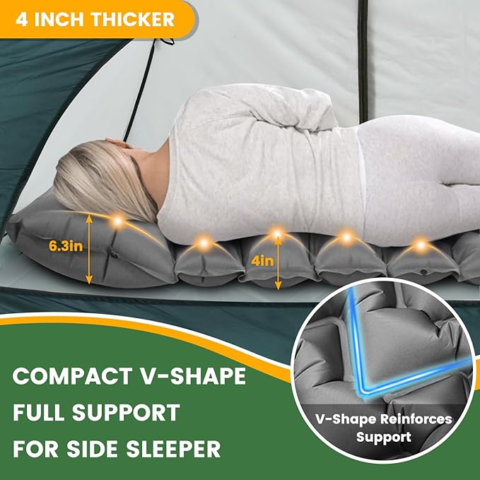 Double Sleeping Pad for Camping 4 Extra-Thick Ultralight Mat with Built-in Foot Pump &amp Pillow for Backpacking Hiking and Travel Tent Car Camp Gear