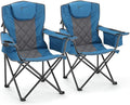 ARROWHEAD OUTDOOR 2-Pack Portable Folding Camping Quad Chair w/ 6-Can Cooler Cup &amp Wine Glass Holders Heavy-Duty Carrying Bag Padded Armrests Headrest &amp Seat Supports up to 550lbs
