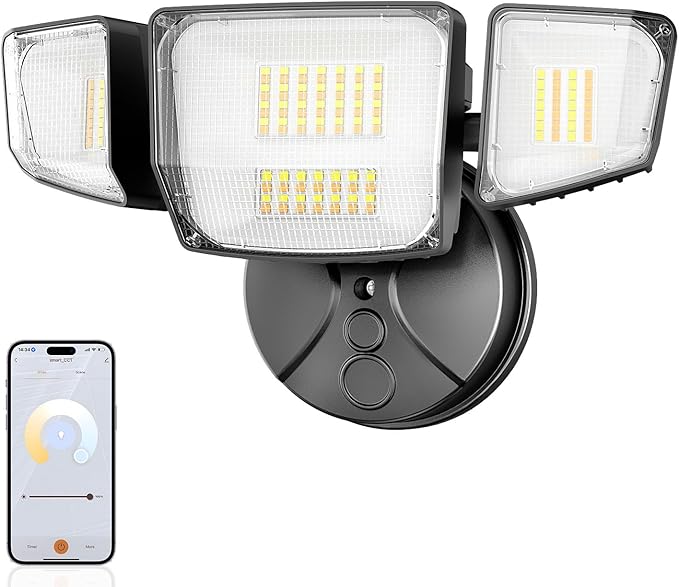 Onforu 65W Smart LED Flood Lights Outdoor 6500LM Brightness Adjustable APP Control Tunable 2700K-6500K WiFi Alexa Security Lights with Timer &amp 4 Lighting Head Exterior Floodlight for Yard Gara