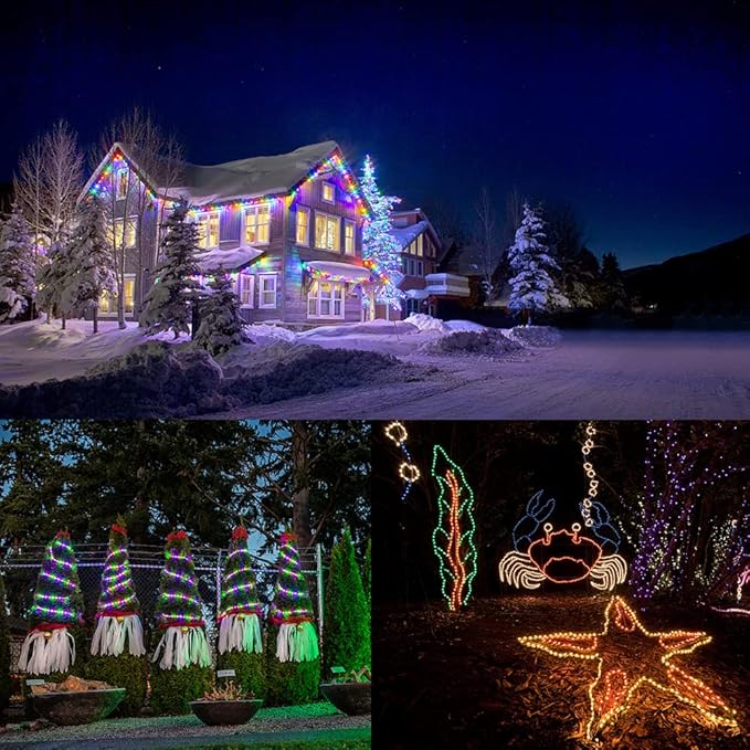 50ft 360 LED Waterproof Rope Lights 110V Connectable Indoor Outdoor Colored Led Rope Lights for Outside Deck Patio Pool Camping Bedroom Decor Landscape Lighting and More (Multicolor)