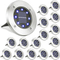 LYHOPE Solar Ground Lights Outdoor 16 Pack 8 LED Solar Disk Lights Waterproof Garden In-ground Pathway Lights Landscape Lighting for LawnYardDeckPatioWalkway (Blue)