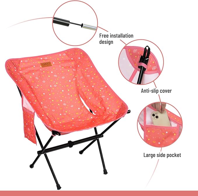 Protable Lightweight Chair for Youth Compact Folding Size 15.7“×4.7 Only Weights 2.6lbs 600D Oxford Fabric Durable Aluminum Alloy Frame Easy to Storage &amp Carry(Pink)