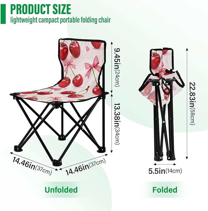 Blush Bow Cherry Portable Camping Chair Lightweight Ice Fishing Chairs for Adults Carry Bag Included for Fishing
