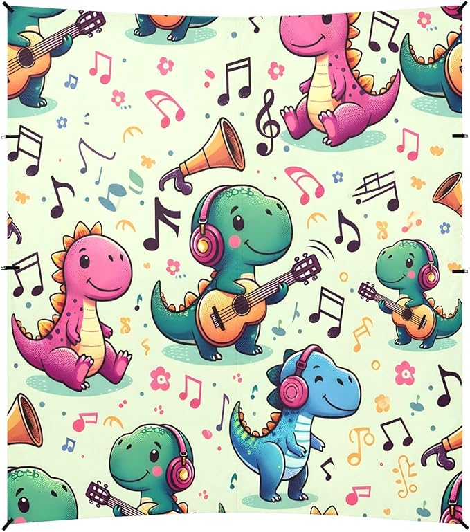 Camping Sun Shelters Cute Dinosaur Playing Music Beach Canopy 126 * 110.2in
