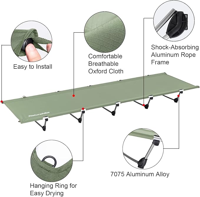 Naturehike GoWild Camping Cot for Adults Portable Sleeping Cot with Carry Bag Lightweight Tent cot Camping Bed for Camp Outdoor/Office Home Nap (Dark Green EU