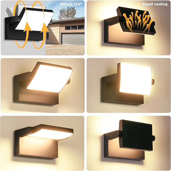Outdoor LED Wall Lights 40W Black Flood Lights 350°Rotation Exterior Lighting Fixture Commercial Security 3000K Waterporof for Barn Yard Garage Building Area Backyard