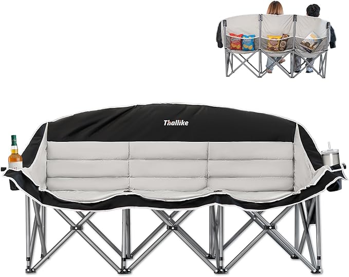 Double Camping Chair – 2-3 Person Outdoor Folding Sofa with Cup &amp Wine Glass Holders – Oversized Loveseat Camping Couch for Campfire RV Backyard – Supports Up to 1050 lbs