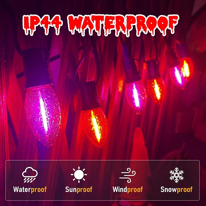 Halloween Pathway Lights Outdoor 19.5Ft Orange Purple Halloween String Lights with 10 C9 LED Bulbs and Stakes Connectable Outdoor Waterproof Marker Stake Lights for Halloweens Path Yard Lawn Garden