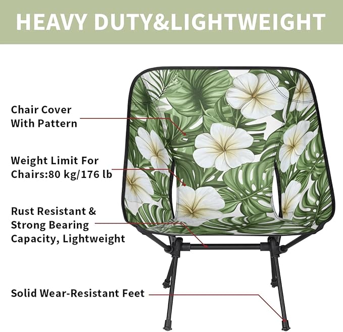 Honeybaby Folding Camping Chair Tropical Leaf Flower Camping Chairs Lightweight Portable Chair Outdoor Foldable Chairs for Camping Travel Picnic Beach Hiking