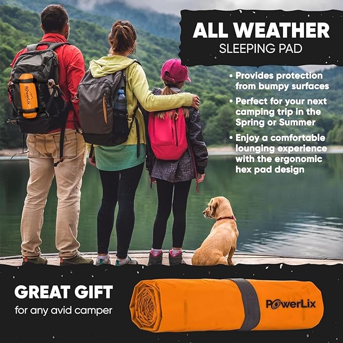 POWERLIX Double Inflatable Sleeping Pad - Camping Mattress for Backpacking Hiking Traveling Compact Camping Sleeping Mat for 2 Person Portable Ultralight Camping Pad Air Mattress Orange