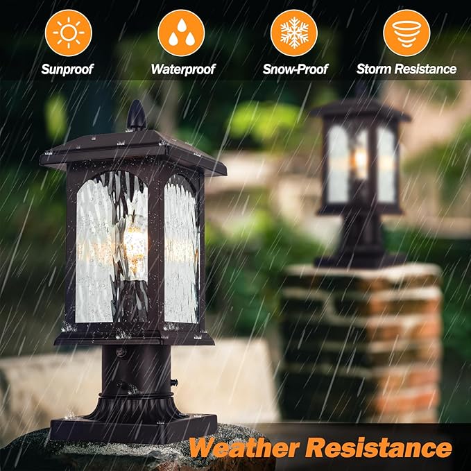 Brown Dusk to Dawn Outdoor Post Lights - 2 Packs Oil Rubbed Bronze Post Lights with Pier Mount Base Rustic Hard Wired Pole Outdoor Lighting Waterproof Pillar Lantern Outside for Pathway Patio