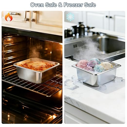 6 Pack 1/6 Size Hotel Pans 4 Inch Deep with Lids Stainless Steel Steam Table Pan with Lids Commercial Food Pans for Hotel Home Restaurant Catering Buffet Pan