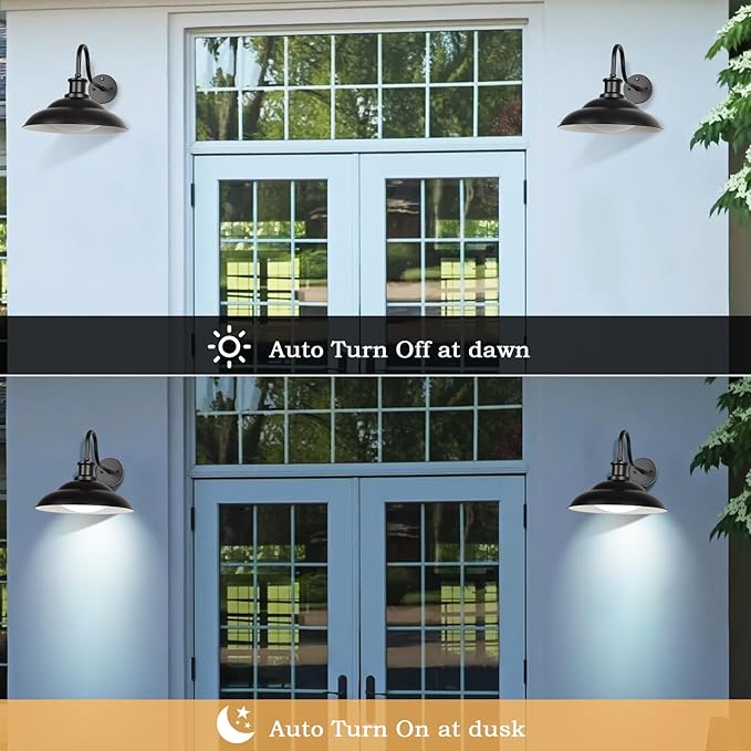 Dusk to Dawn Outdoor LED Barn Lights 16 Inch Large Farmhouse Exterior Wall Light Fixtures with Adjustable Color Temperature Modern Black White Porch Lights Outside for House Garage Doorway