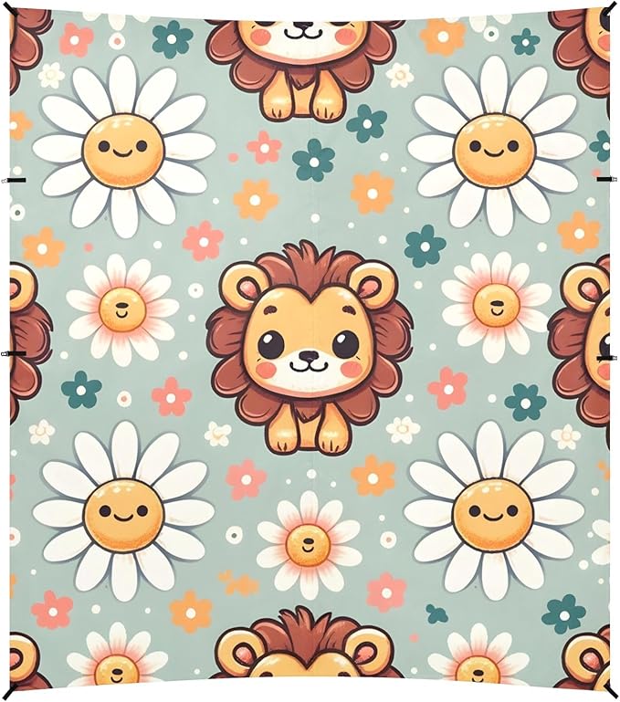 Cute Cartoon Little Lion Face Little Daisy Camping Sun Shelter Beach Tent Portable Beach Sun Shade Outdoor Canopy for Camping Trips Fishing Picnic