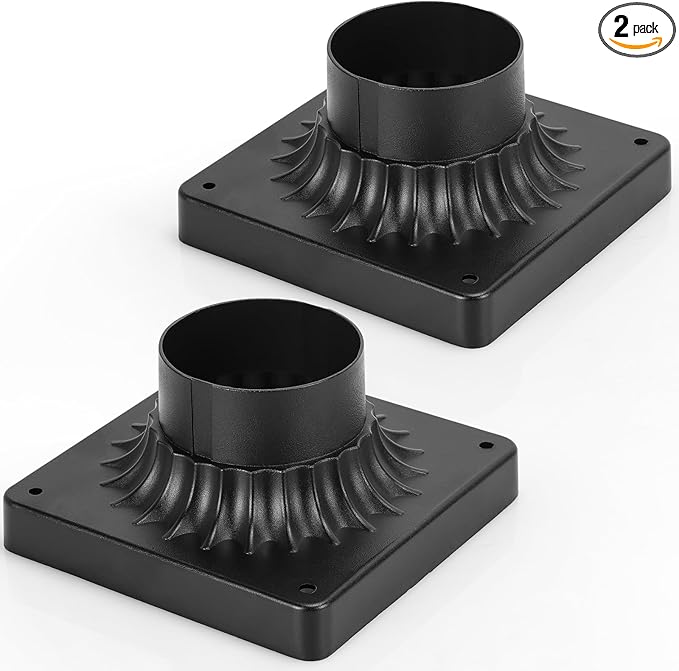 Lighting Outdoor Post Light Mounting Base – 3.0 OD Heavy-Aluminum Pier Mount Adapter in Black Finish for Deck Porch Patio 2 Pack
