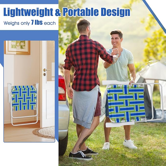 Giantex 2-Pack Lightweight Folding Camping Chairs 330 LBS Beach Chairs with Armrests No Assembly Needed Portable Webbed Lawn Chair for Picnic Fishing Patio Yard Outdoor Events Blue