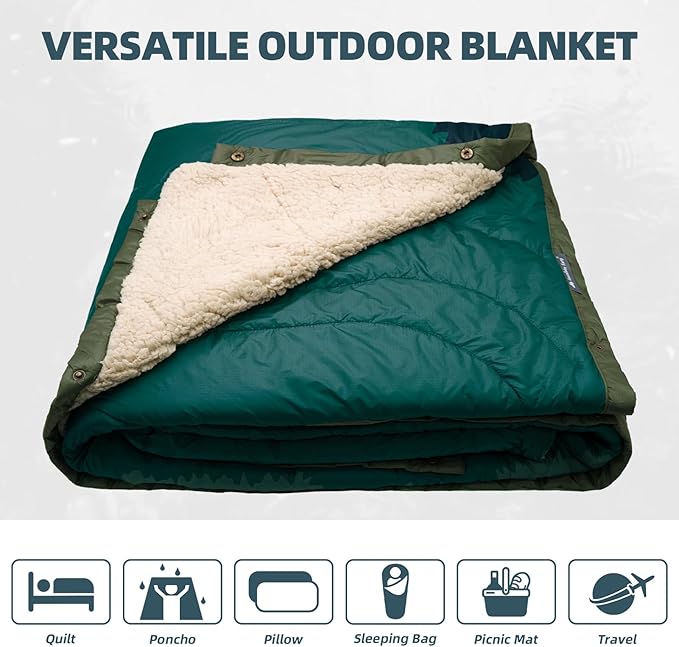 Outdoor Camping Blanket - Puffy Camping Blanket PackableSherpa Fleece Warm Blanket for Camping Outdoors Travel Stadium Festivals Beach Hammock 56x 78 Machine Washable DWR Lightweight