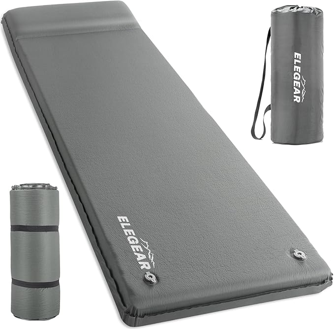 Elegear Self Inflating Sleeping Pad 3.15 Ultra-Thick Memory Foam Camping Pad with Pillow Fast Inflating in 20s Insulated Camping Mattress Pad 4-Season Camp Sleeping Mat for Camp/Travel/Car/Tent