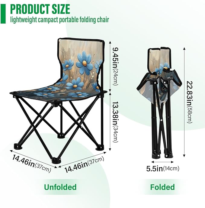Chic Blue Daisies Flowes Oil Painting Folding Portable Beach Chairs for Traveling Ultralight Compact Folding Chair with Carrying Bag Ice Fishing Chairs for Adults for Hiking Sports