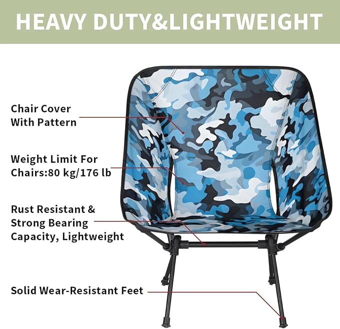 Honeybaby Folding Camping Chair Camo Design Camping Chairs Lightweight Portable Chair Outdoor Foldable Chairs for Camping Travel Picnic Beach Hiking