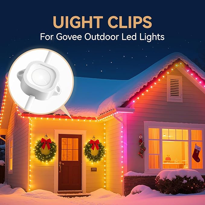 FORHOGAR 60PCS Mounting Brackets Compatible with Govee Outdoor Lights Pro H706 Light Clips for Govee Permanent RGBIC LED Lights 3M Glue Replacement Outdoor Lights Decor Extension(White)