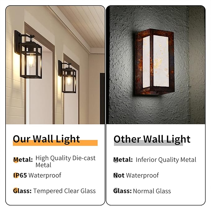 Pia Ricco Outdoor Wall Light 14 Inch Black Outdoor Light Fixture Exterior Waterproof Lighting Fixtures Sconce with Glass Shade Porch Lights Wall Lantern for House Garage ETL Listed