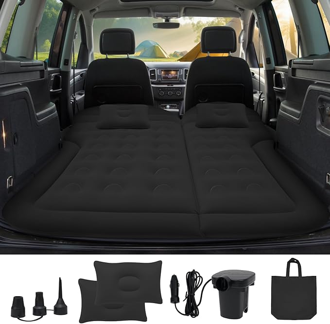SUV Air Mattress for Camping Air Mattress for Car Compatible with SUV Camping Bed with Pump Inflatable Sleeping Pad for Car Backseat Truck Travel Bed for Road Trip (Black)