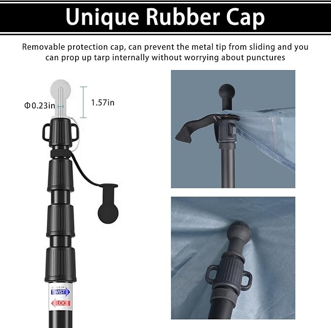 Telescoping Tarp Poles Heavy Duty 7.67ft Aluminum Tent Poles for Tarp with Rubber Cap Portable Set of 4 Adjustable Poles for Camping Awning Sun Shade Free Carry Pouch