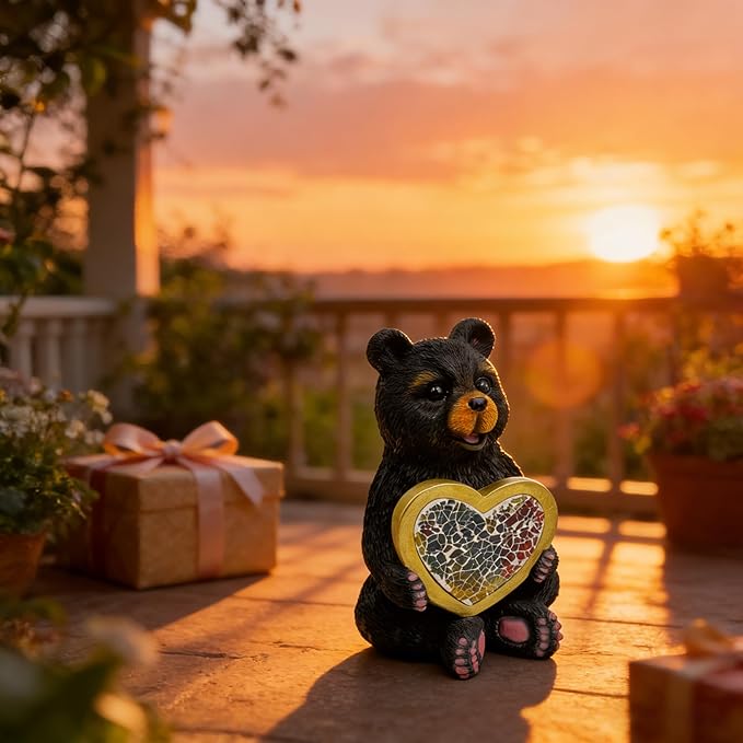 Solar Bear Garden Statues Decor for Outdoor Black Bear Figurine Lights for Lawn Patio Yard Decoration - Unique Christmas Housewarming Gift for Grandma Wowen Mom