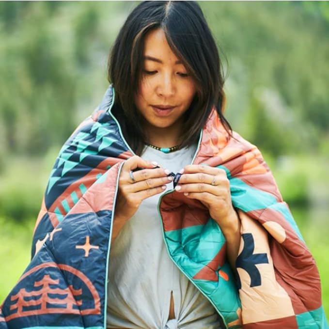Rumpl Original Puffy Blanket - Warm Water-Resistant Camping Blanket with 100% Recycled Synthetic Insulation 52x75 Original Puffy V1 Forest Cabin
