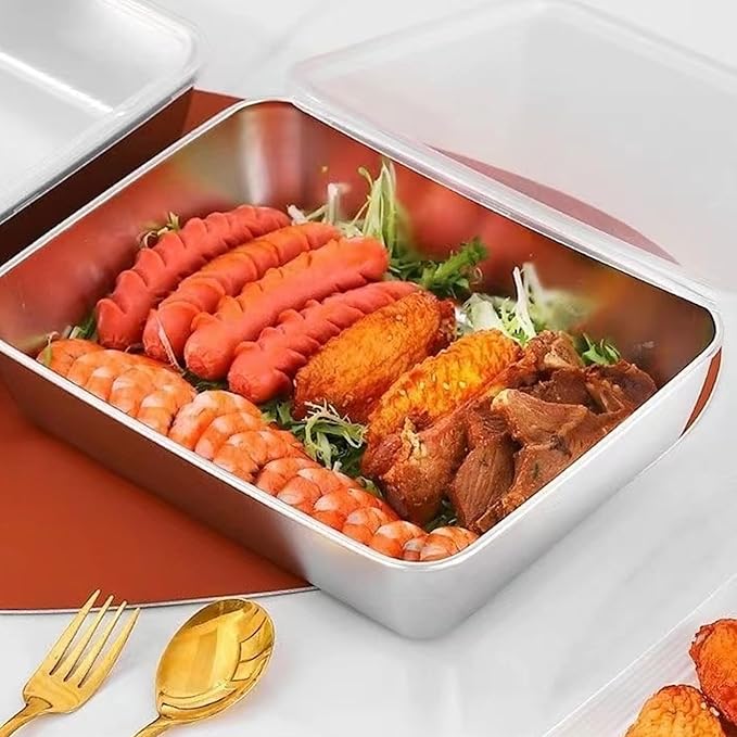 Commercial Grade Metal Serving Pan Thickened Design for Buffets Catering and Homes Kitchen Organization Stainless Steel Towel Tray with Lid