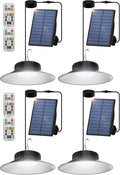 T-SUN Solar Pendant Light Outdoor 4 Pack Solar Shed Lights Indoor with Remote Control IP65 Waterproof Shop Light 3000K/4000K/6000K Perfect for Barn Chicken Coop Garage Courtyard Balcony