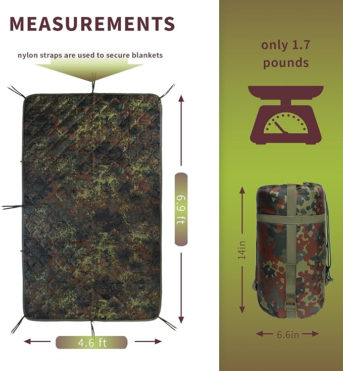 WINWAY Outdoor Down Camping Blanket Military Camping Sleeping Bag with ZipperPackable Waterproof Lightweight Poncho Liner for HikingTravel Stadium