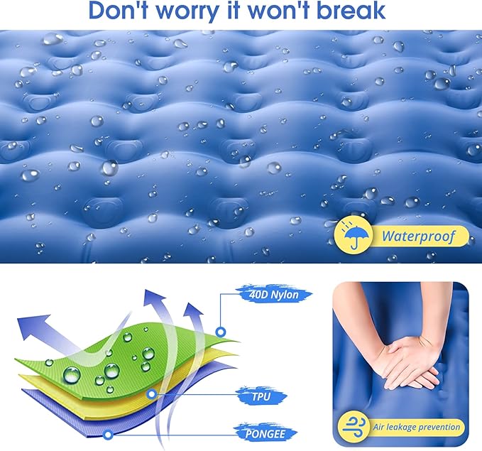 Camping Sleeping PadsExtra Thick 5 Inch Inflatable Sleeping Mat with Pillow Built-in PumpOversized Mattress Super Portable Backpacking Sleeping Pad (Blue Single)