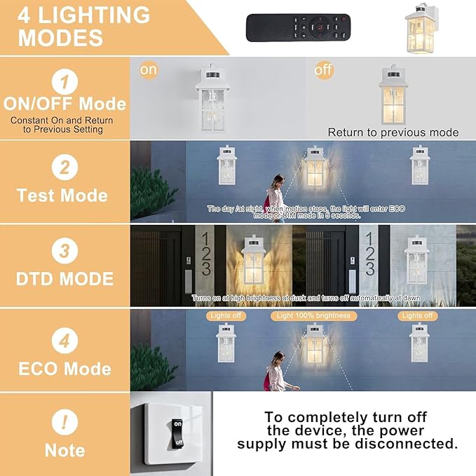 Porch Light with GFCI Outlet with Remote Dusk to Dawn Outdoor Lighting with Outlet Upgraded 4 Lighting Modes Motion Sensor Outdoor Lights Waterproof Outside Lights for House Patio Garage Front Door