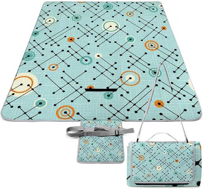 Modern Mid Century Seamless Abstract Pattern Waterproof Outdoor Picnic Blanket Sandproof Beach Mat for Camping Hiking Grass Travelling