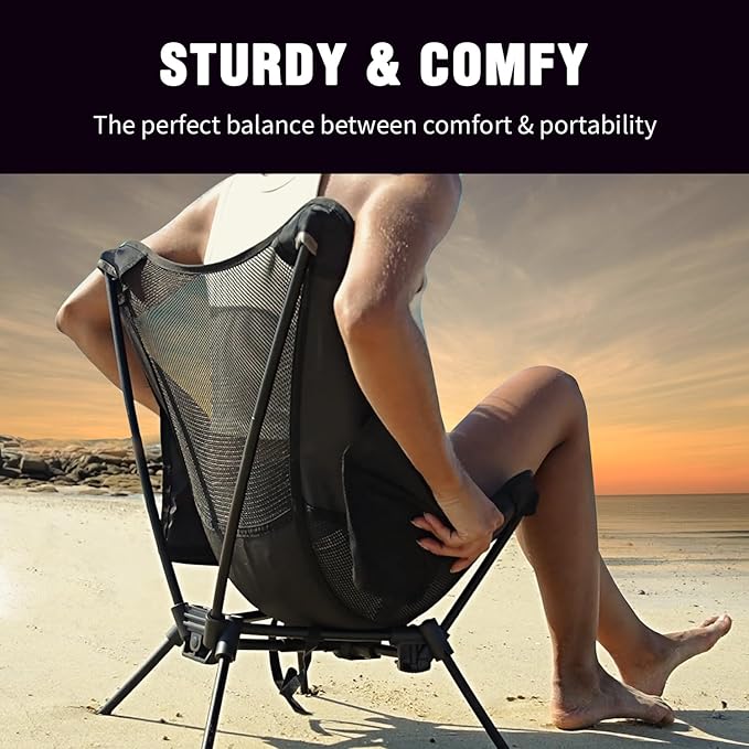 MOON LENCE Portable Camping Chair Backpacking Chair - The 4th Generation Ultralight Folding Chair - Compact Lightweight Foldable Chairs for Hiking Mountaineering Beach (Black-1Pack (Glod-Logo))
