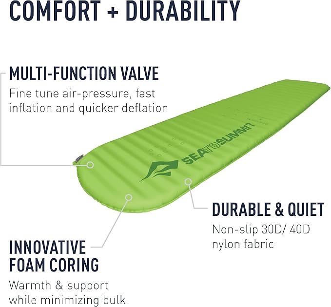 Sea to Summit Comfort Light Self-Inflating Foam Sleeping Pad for Camping and Backpacking Regular (72 x 20 x 2 inches)