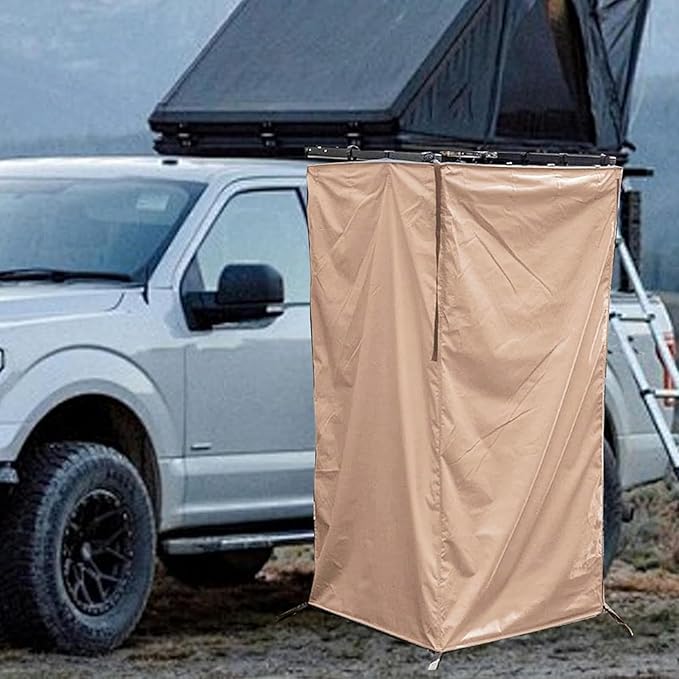 Focket Vehicle Side Shower Tent Portable Outdoor Privacy Shelter Restroom with Carry Bag Foldable Camping Awning Shower Tent Bathroom Changing Room for Overland Boat Pontoon