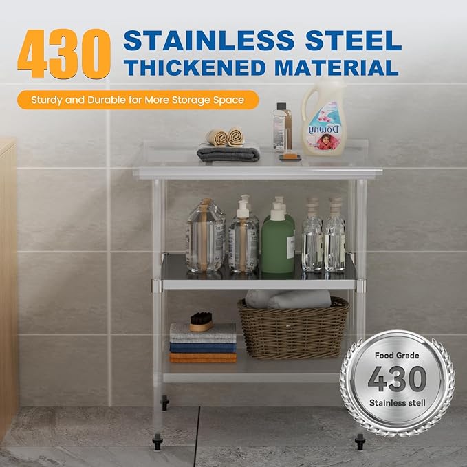 Stainless Steel Undershelf 30x30 Inches for Commercial Work Table - Bottom Shelf Add-On Extra Storage for NSF Kitchen Restaurant Café Bakery or Food Prep Stations