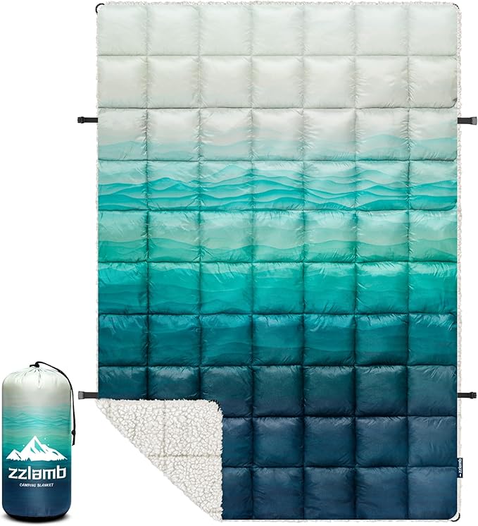 zzlamb Outdoor Camping Blanket with Sherpa LiningPuffy Thick Camp Quilt for SleepingPackable Warm Wearable Fleece Blankets for Cold WeatherTravelingBackpackingPicnicsBeachStadium 52x75in