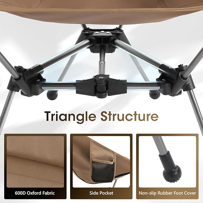 Portable Camping Chair Lightweight Compact Backpacking Chair with Side Pocket Wide Seat Folding Chair for Camping Hiking Beach - Supports 330Lbs Khaki