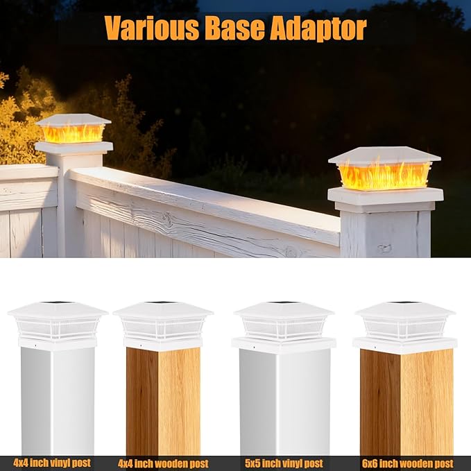 8 Pack Flame Post Solar Lights Flickering Flame &amp Warm Light Solar Lights for Fence Posts Waterproof Deck Post Lights for Porch Garden Yard for 4x4 5x5 6x6 Vinyl/Wooden Posts White