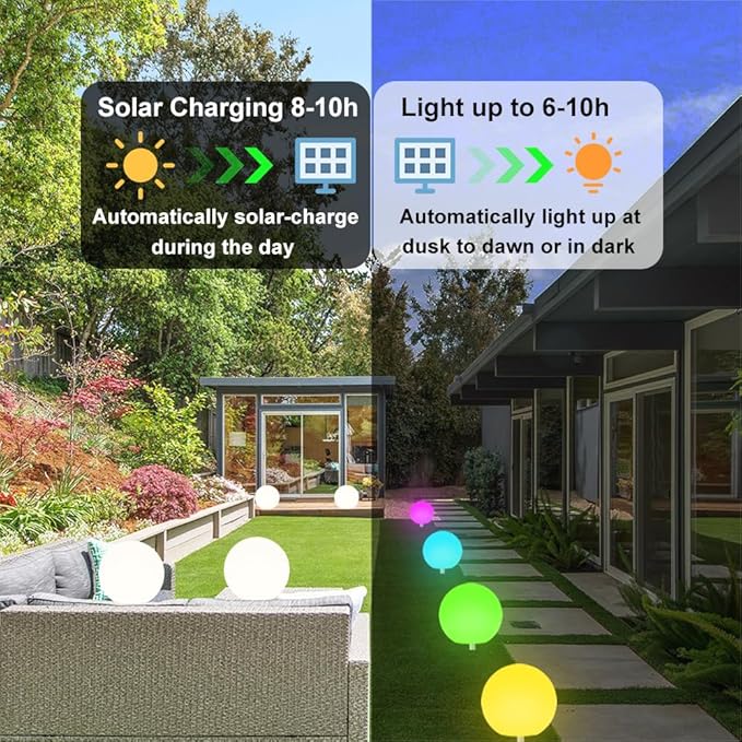 12 Inch Solar Glowing Ball Light Outdoor Solar Garden Globe Light w/Remote RGB Color Changing Waterproof Large LED Orb Lights Landscape Lighting Mood Lamp w/Ground Stake for Patio Yard Lawn Path