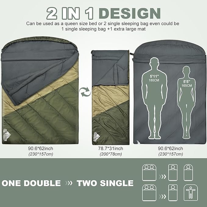 AGEMORE Sleeping Bag for Adults Single and Double Size Lightweight Waterproof XXL Sleeping Bag for Adults Kids Couples Camping Hiking Backpacking Or Traveling Warm &amp Cold Weather