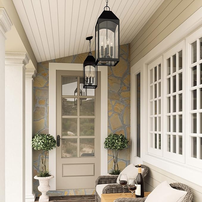 Capital Lighting 946342BK Burton Clear Glass Outdoor Hanging Lantern 4-Light 240 Total Watts 27 H x 10 W Black