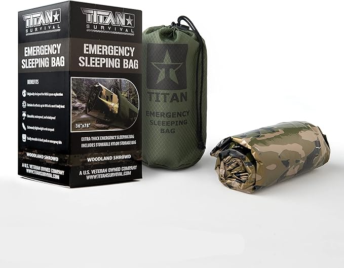 TITANSurvival Emergency Sleeping Bags for Survival 36” x 78” - 90% Heat Retention 41% Thicker &amp Waterproof - Durable Survival Sleeping Bag for Cold Weather Camping - Thermal Sleeping Bag Outdoor