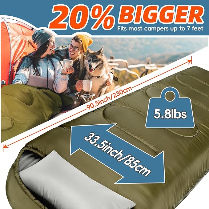 MEREZA 0 Degree Winter Sleeping Bag for Adults Kids with Pillow Cold Weather Sleeping Bag for 4 Season Camping Hiking Backpacking Sleeping Bags for Big and Tall